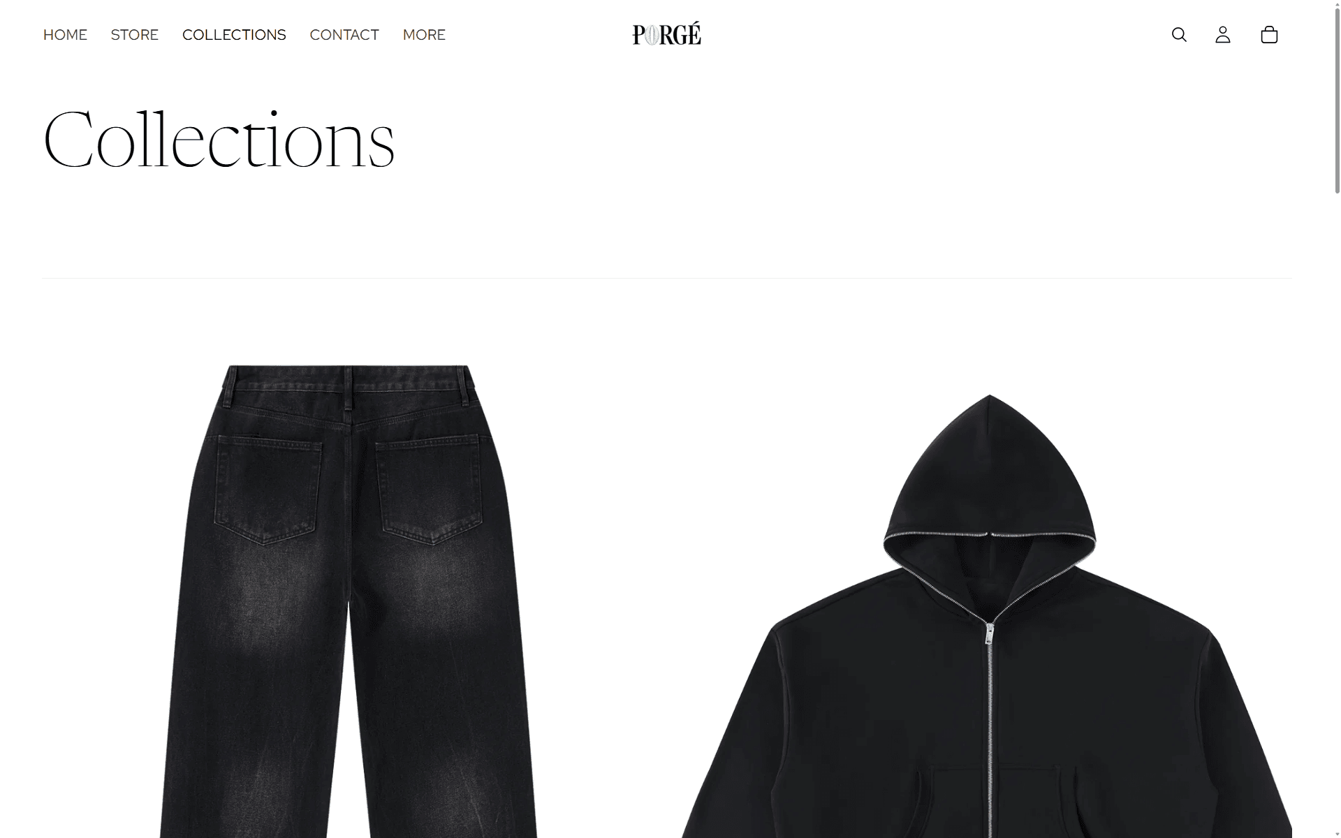 Collections index. Each drop announced, never listed.